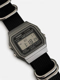 Custom Casio F91W Watch, Dark Silver, Black Nylon Strap