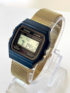 Custom Casio F91W, Black, Gold Metal Band