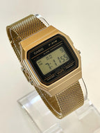 Custom Casio F91W Watch, Gold, Gold Metal Band