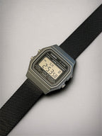 Custom Casio F91W Watch, Dark Silver, Black Metal Band