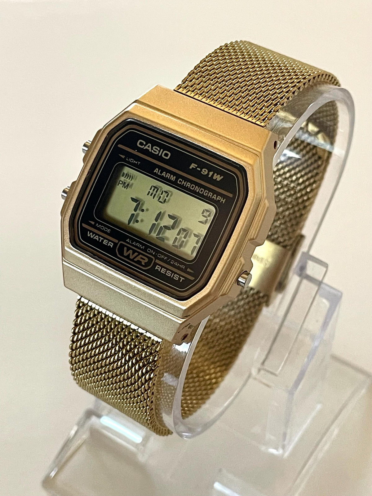 Custom Casio F91W Watch, Gold, Gold Metal Band