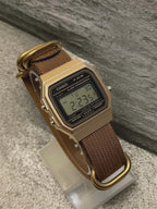 Custom Casio F91W Watch, Gold, Brown NATO Strap