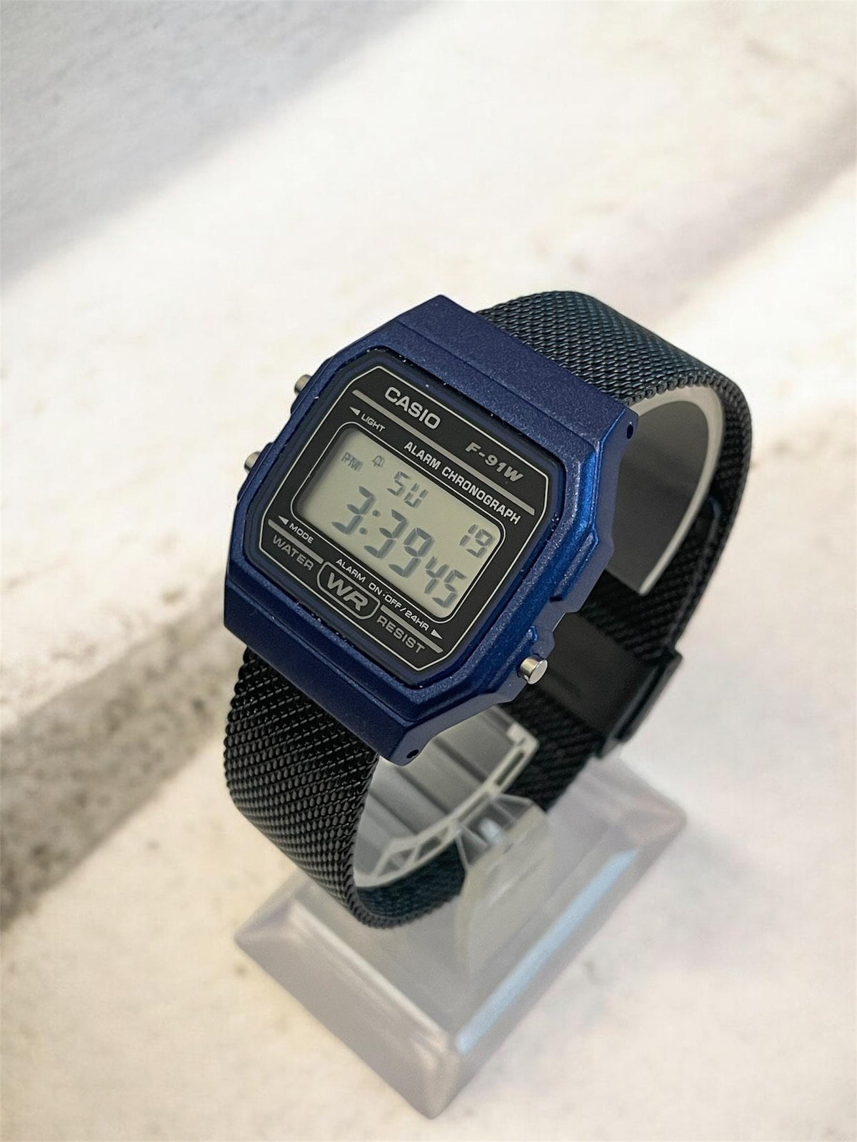 Custom Casio F91W Watch, Blue, Black Metal Band