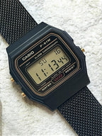 Custom Casio F91W Watch, Black, Black Metal Band