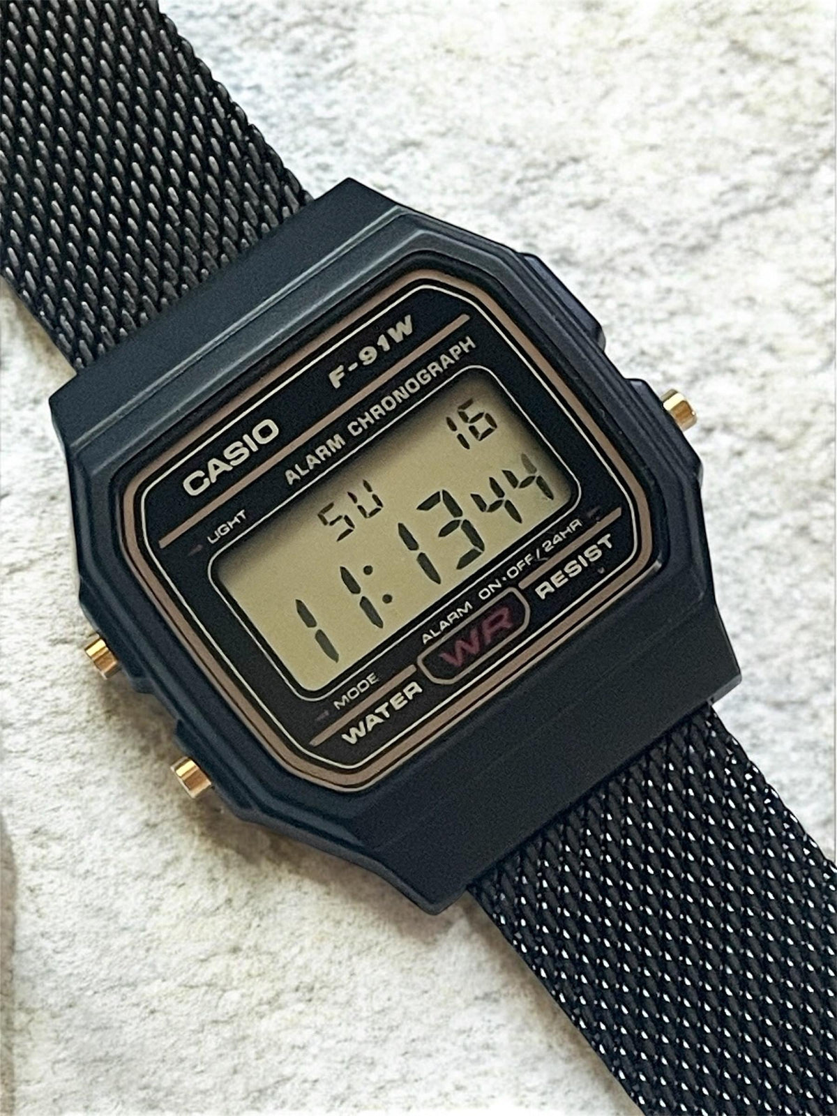 Custom Casio F91W Watch, Black, Black Metal Band