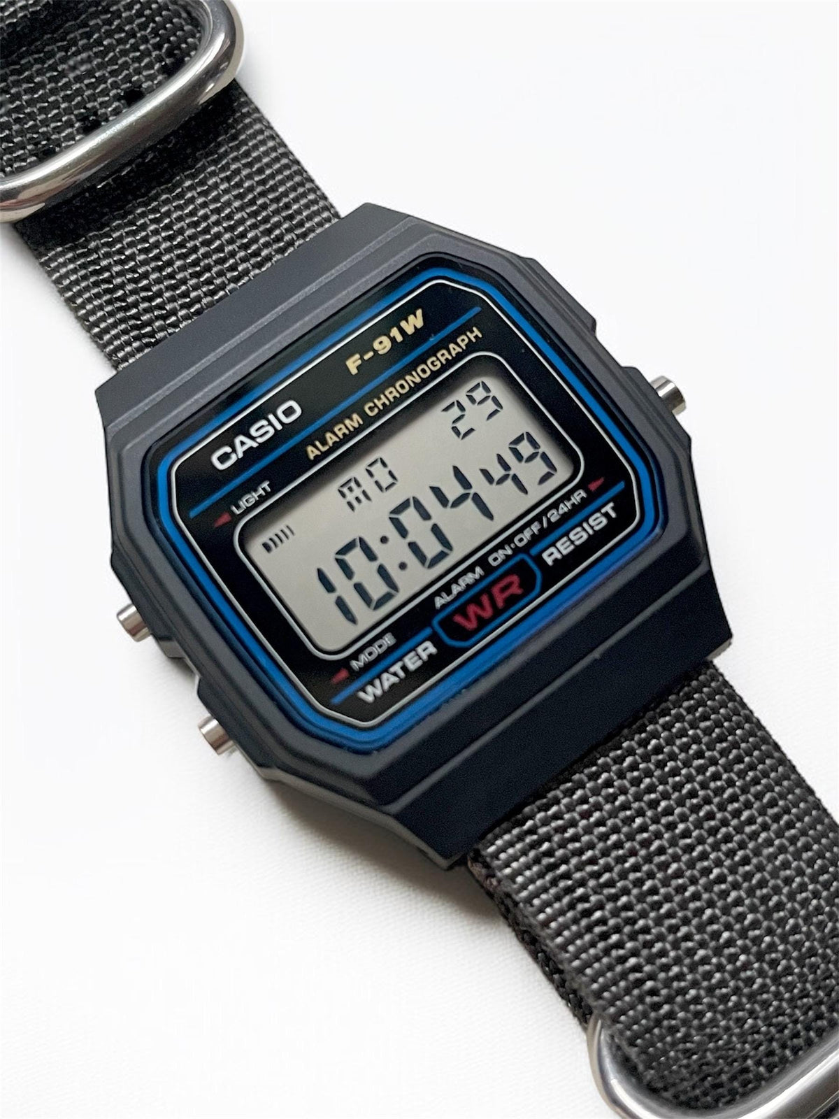 Custom Casio F91W Watch, Black, Gray Strap