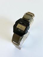 Custom Casio F91W Watch, Black, Army Green Nylon Strap