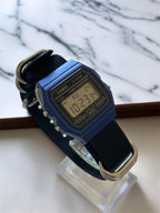 Custom Casio F91W Watch, Blue, Black NATO Strap