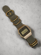 Custom Casio F91W Watch, Gold, Army Green NATO Strap