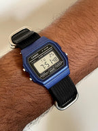 Custom Casio F91W Watch, Blue, Black NATO Strap