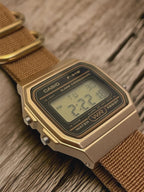 Custom Casio F91W Watch, Gold, Brown NATO Strap