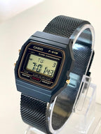 Custom Casio F91W Watch, Black, Black Metal Band