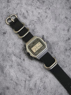 Custom Casio F91W Watch, Silver, Black NATO Strap