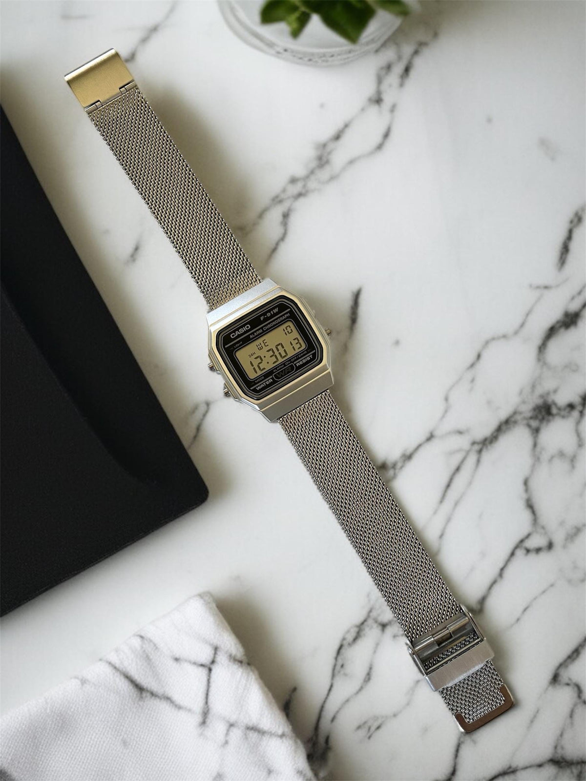 Custom Casio F91W Watch, Silver, Silver Metal Band