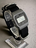 Custom Casio F91W Watch, Dark Silver, Black Nylon Strap
