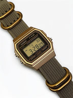 Custom Casio F91W Watch, Gold, Army Green NATO Strap