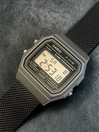Custom Casio F91W Watch, Dark Silver, Black Metal Band