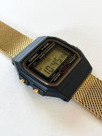 Custom Casio F91W, Black, Gold Metal Band