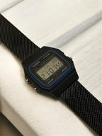 Custom Casio F91W Watch, Black, Black Metal Band