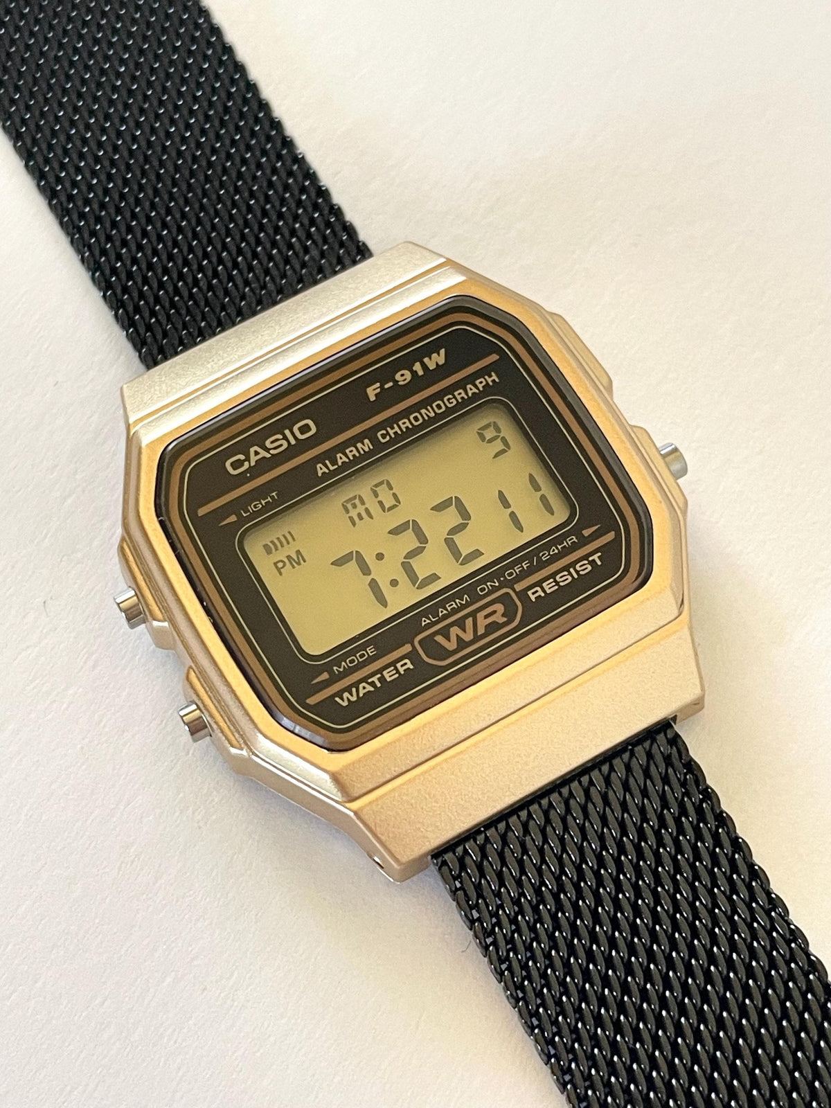 Custom Casio F91W Watch, Gold, Black Metal Band