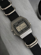 Custom Casio F91W Watch, Dark Silver, Black Nylon Strap