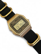 Custom Casio F91W Watch, Gold, Black NATO Strap