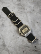 Custom Casio F91W Watch, Silver, Black NATO Strap