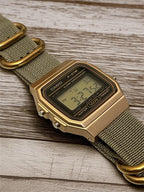 Custom Casio F91W Watch, Gold, Army Green NATO Strap