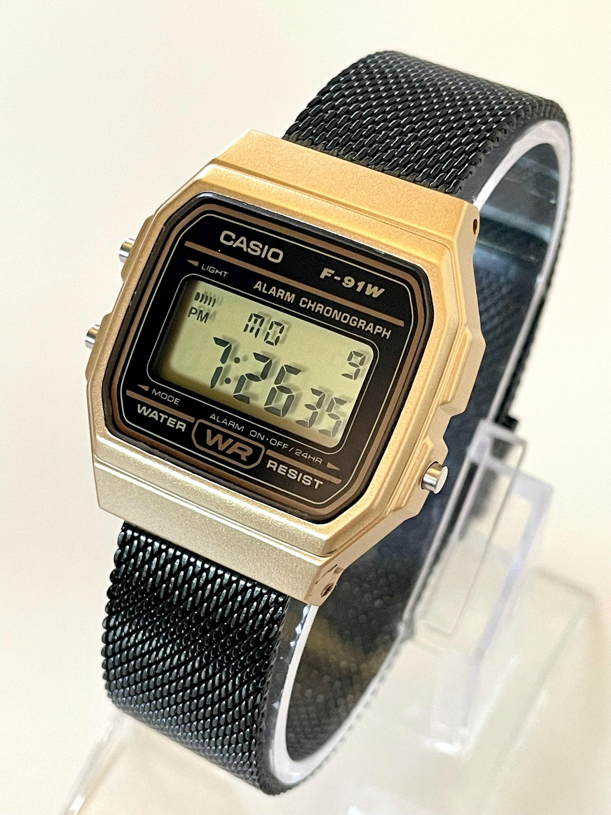 Custom Casio F91W Watch, Gold, Black Metal Band