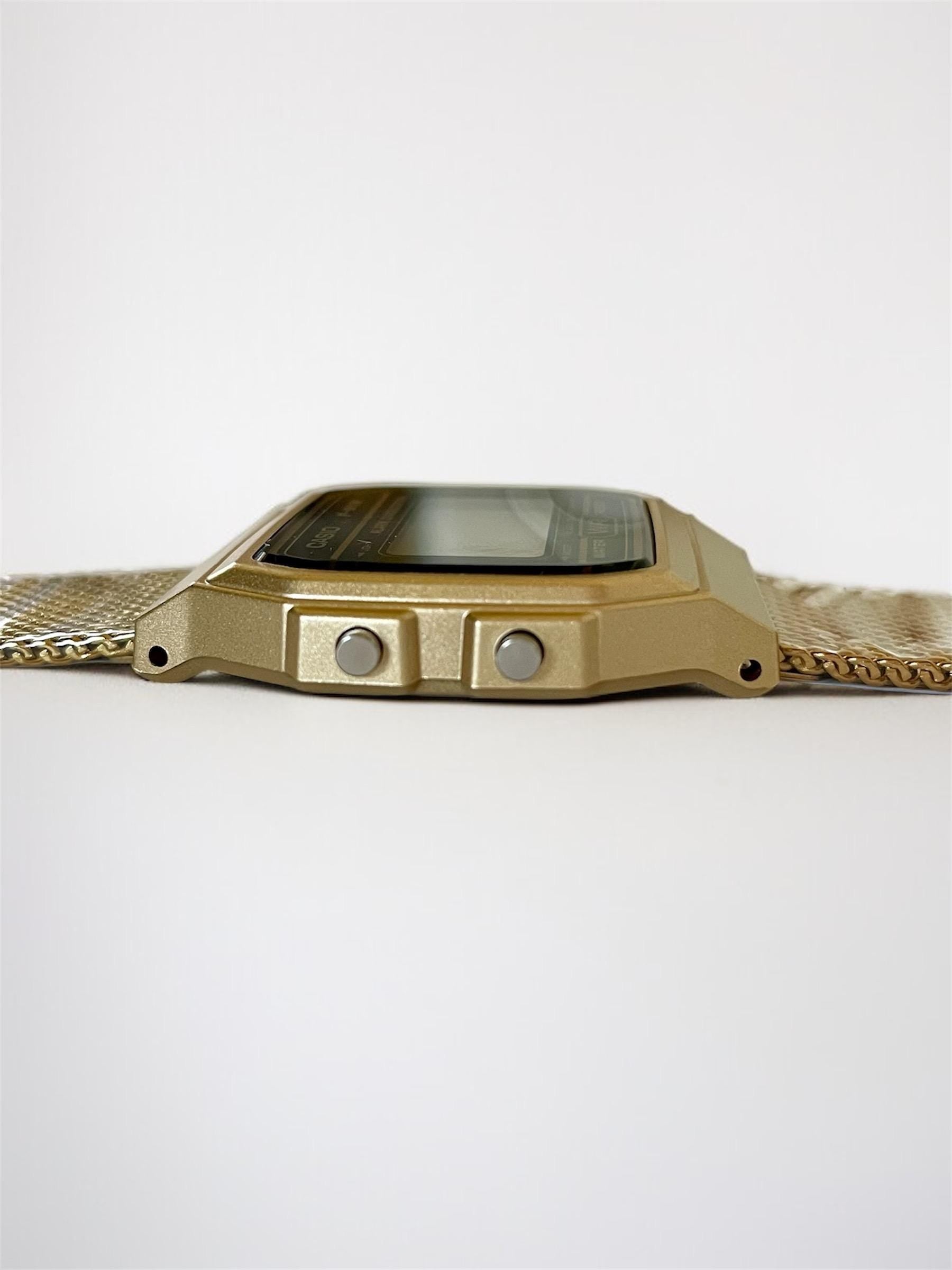 Custom Casio F91W Watch, Gold, Gold Metal Band