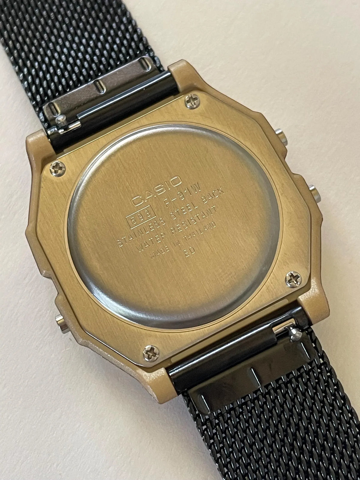 Custom Casio F91W Watch, Gold, Black Metal Band