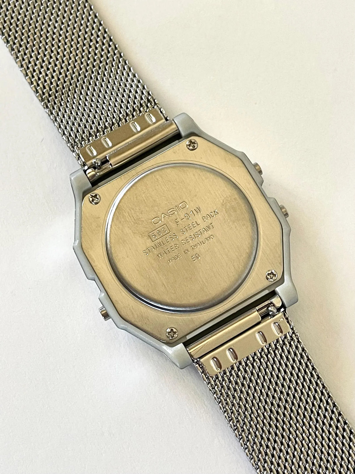 Custom Casio F91W Watch, Silver, Silver Metal Band