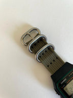 Custom Casio F91W Watch, Black, Army Green Nylon Strap