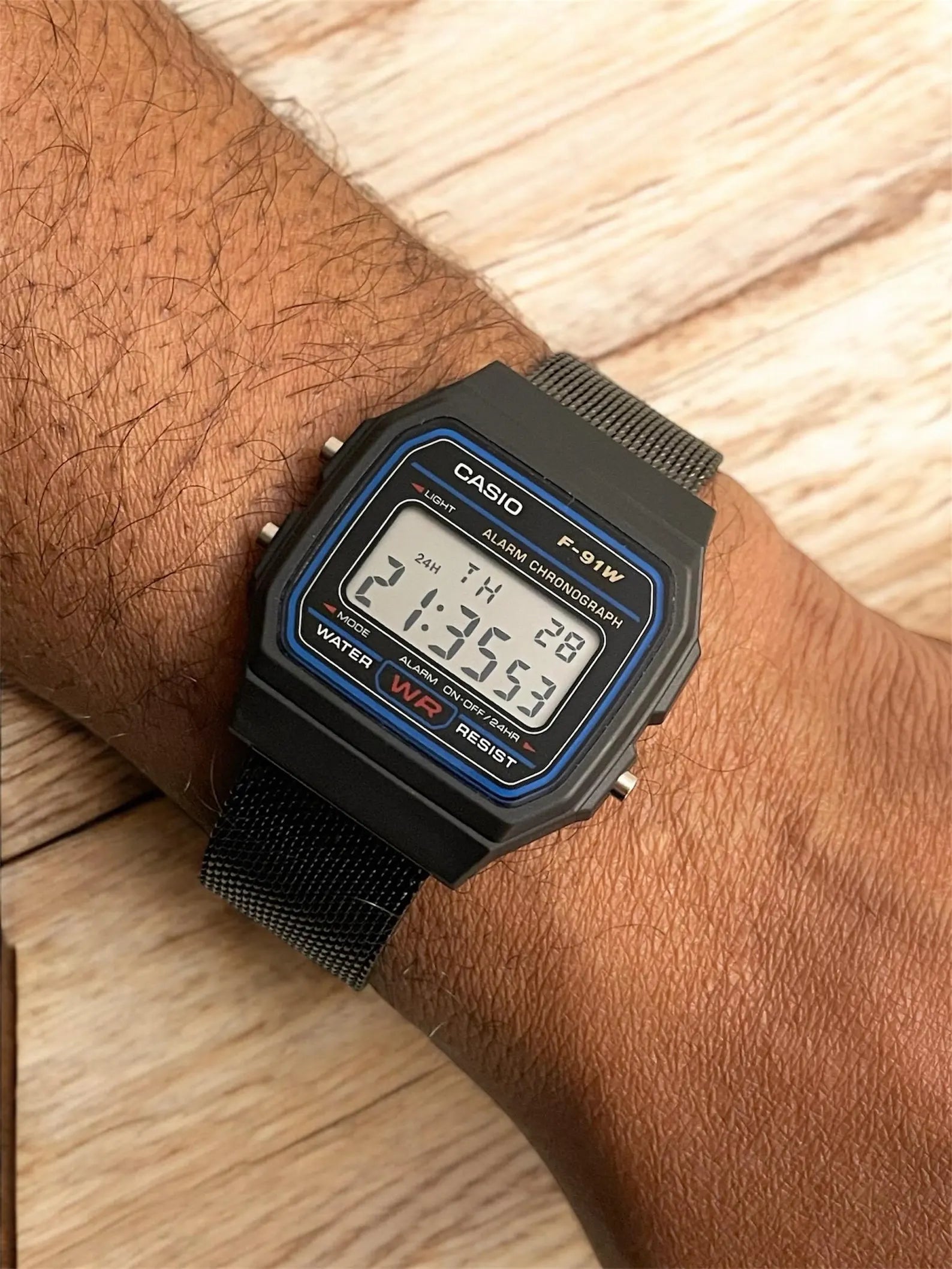 Custom Casio F91W Watch, Black, Black Metal Band