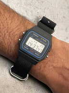 Custom Casio F91W Watch, Black, Black NATO Strap