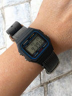 Custom Casio F91W Watch, Black, Gray Strap