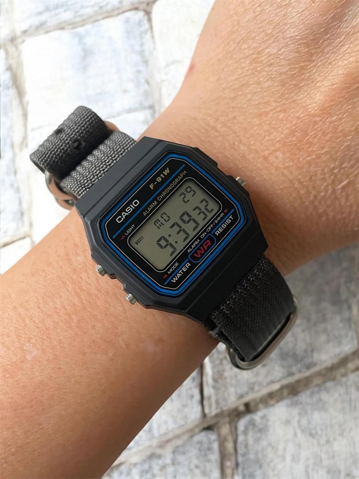 Custom Casio F91W Watch, Black, Gray Strap