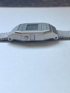 Custom Casio F91W Watch, White, Silver Metal Band