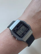 Custom Casio F91W Watch, Dark Silver, Black Metal Band