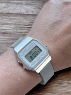 Custom Casio F91W Watch, White, Silver Metal Band