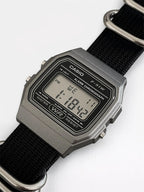 Custom Casio F91W Watch, Dark Silver, Black Nylon Strap