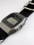 Custom Casio F91W Watch, Dark Silver, Black Nylon Strap