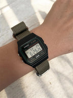 Custom Casio F91W Watch, Black, Army Green Nylon Strap