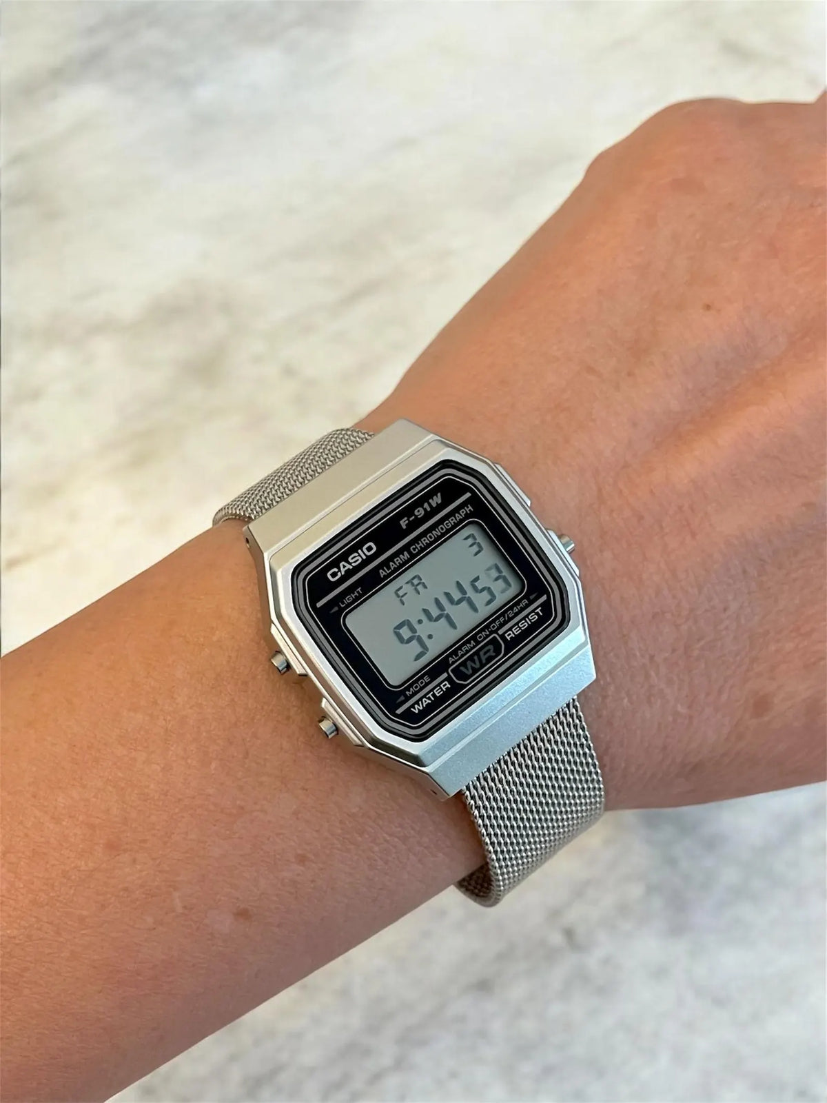 Custom Casio F91W Watch, Silver, Silver Metal Band