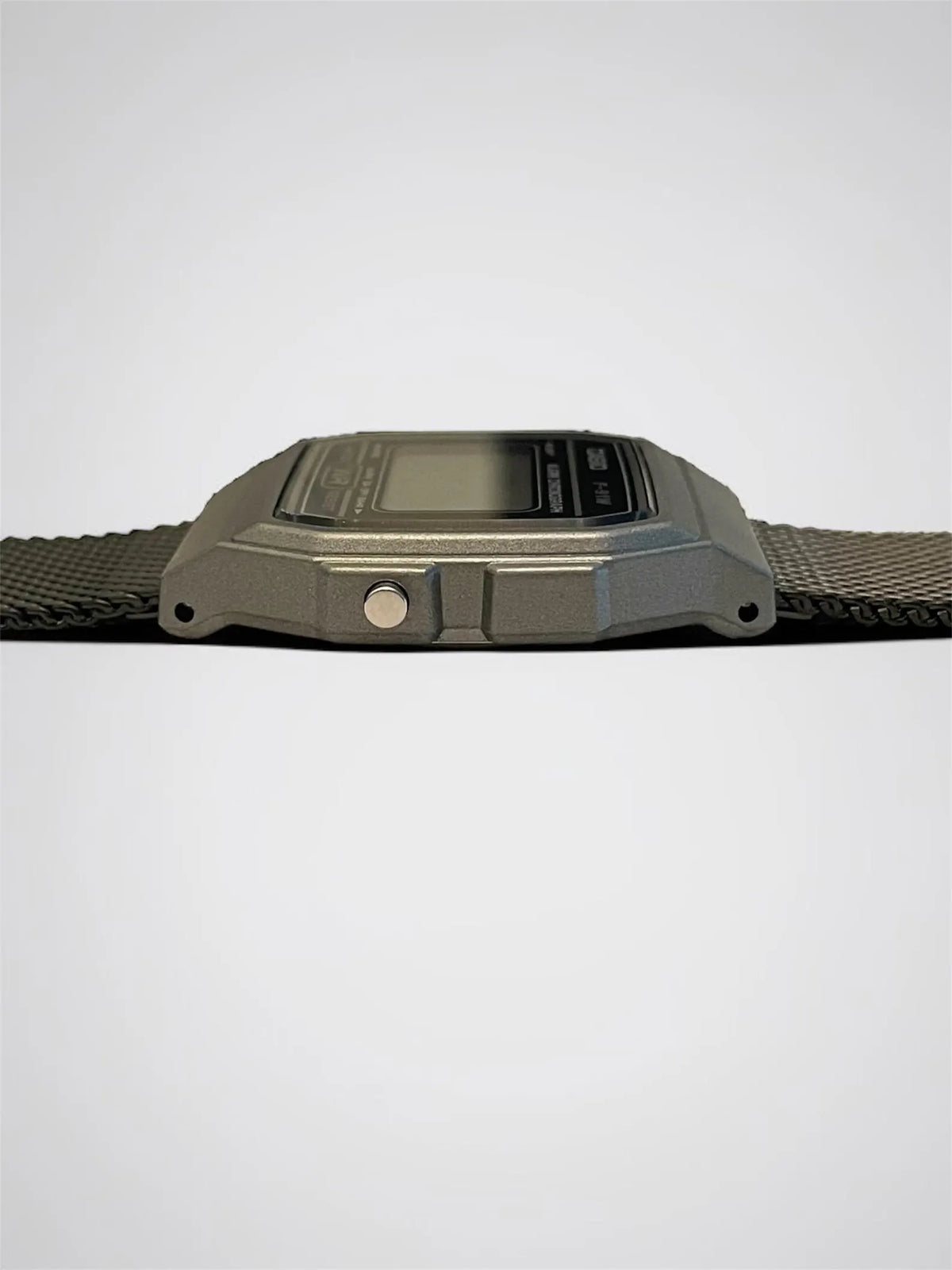 Custom Casio F91W Watch, Dark Silver, Black Metal Band