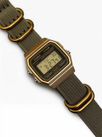 Custom Casio F91W Watch, Gold, Army Green NATO Strap