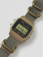 Custom Casio F91W Watch, Gold, Army Green NATO Strap