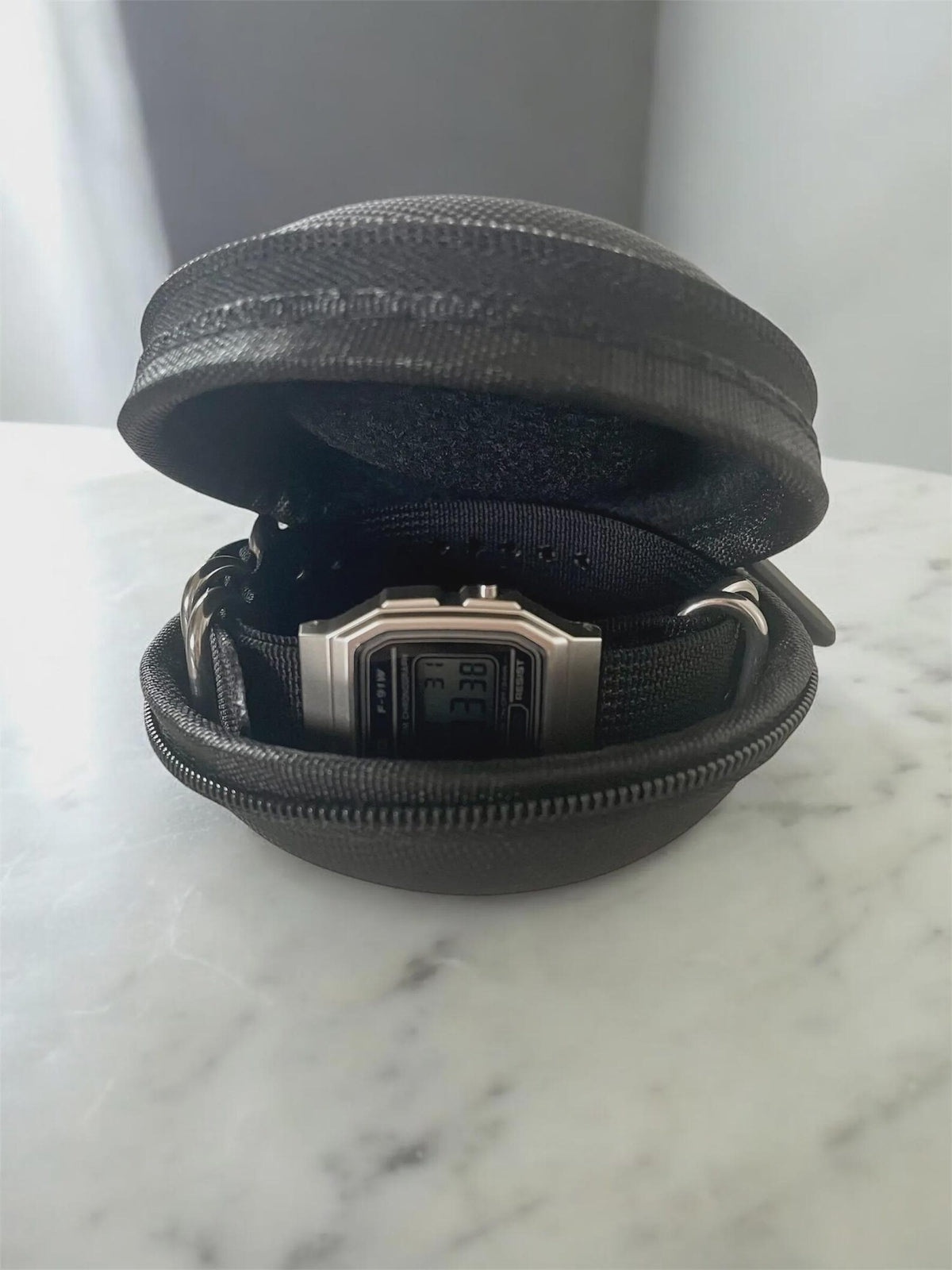Custom Casio F91W Watch, Silver, Black NATO Strap