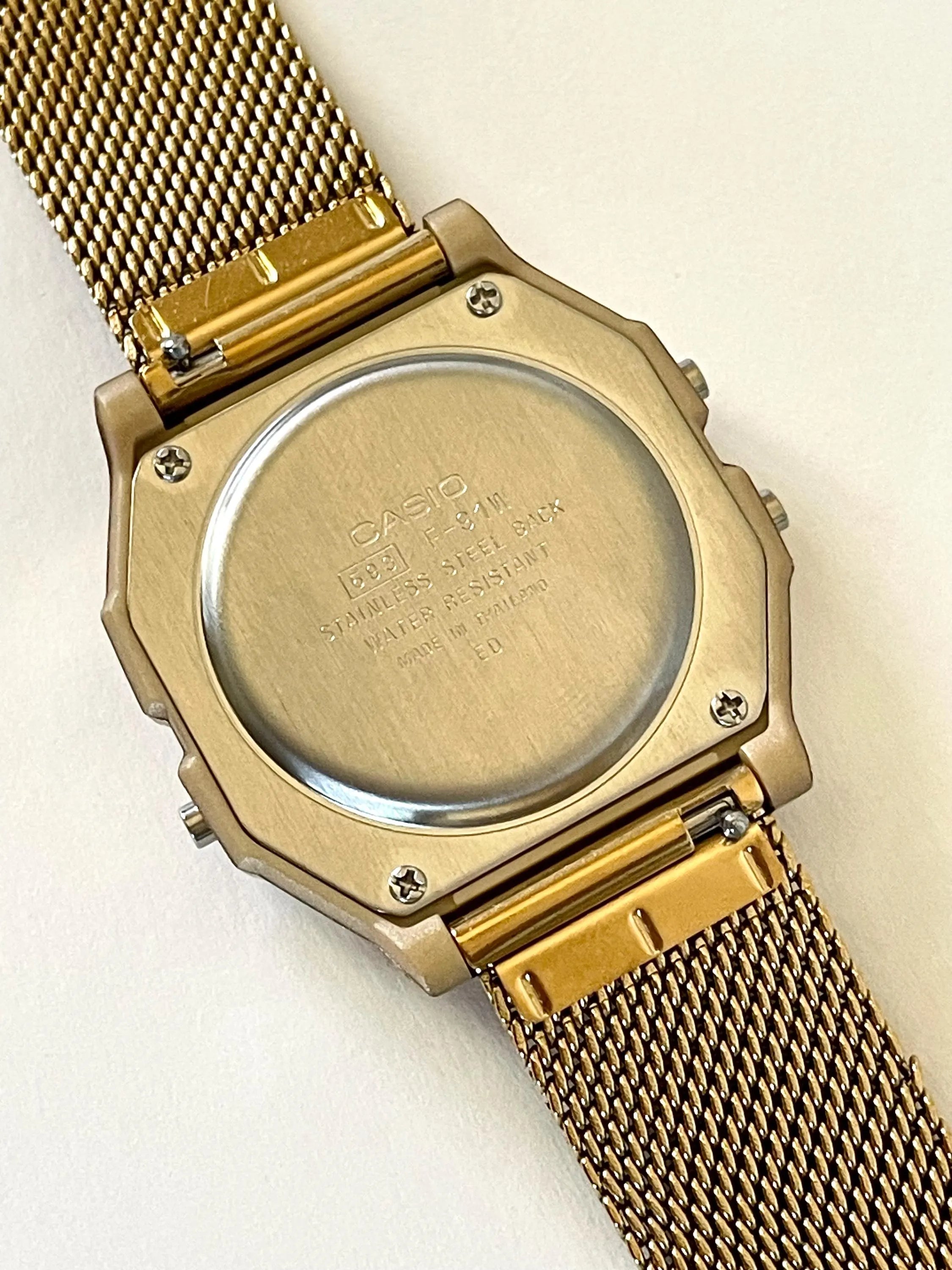 Custom Casio F91W Watch, Gold, Gold Metal Band