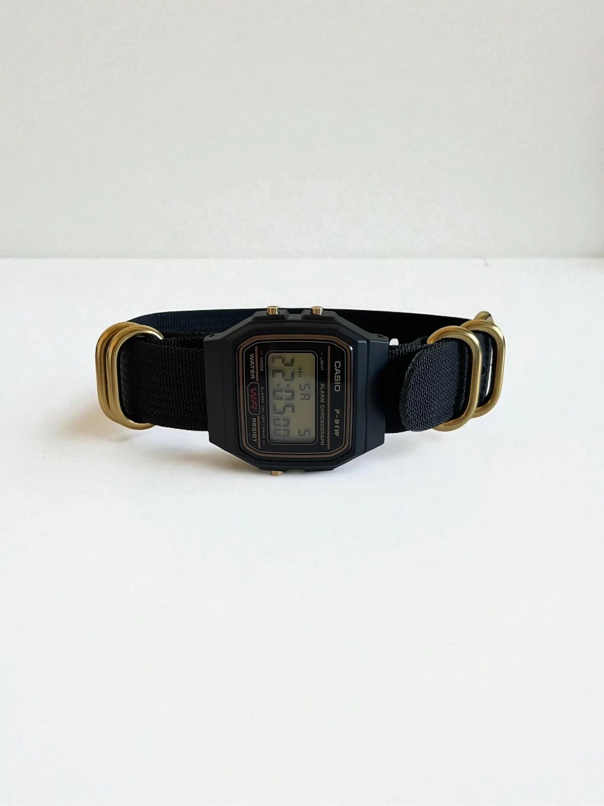 Custom Casio F91W Watch, Black,  Black NATO Strap